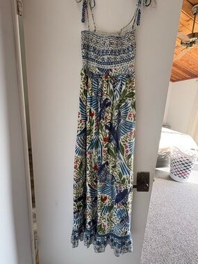 FARM Rio macaw flight tiered maxi dress